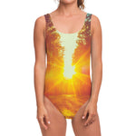 Sunrise Forest Print One Piece Swimsuit