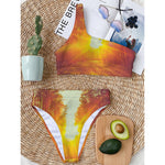 Sunrise Forest Print One Shoulder Bikini Top