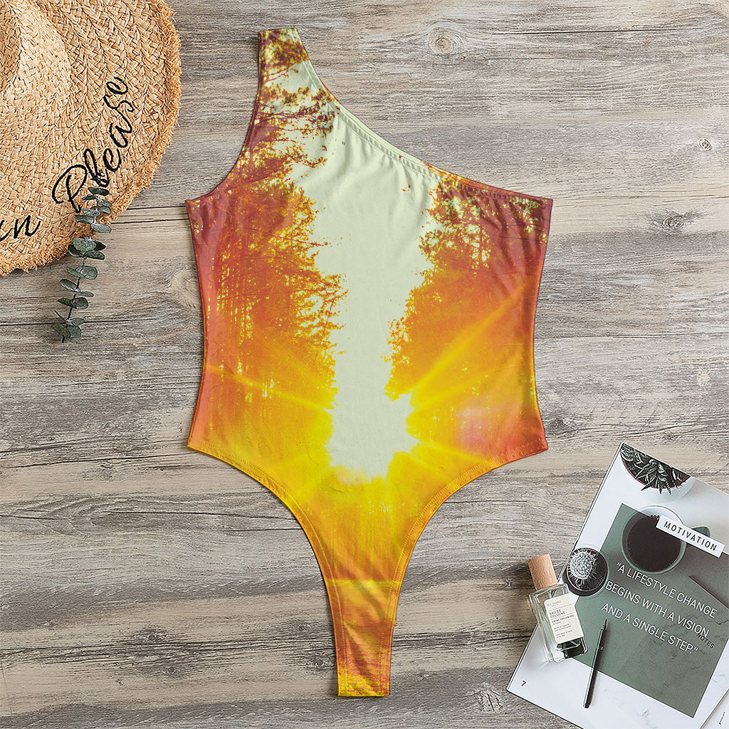 Sunrise Forest Print One Shoulder Bodysuit