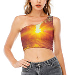 Sunrise Forest Print One Shoulder Crop Top