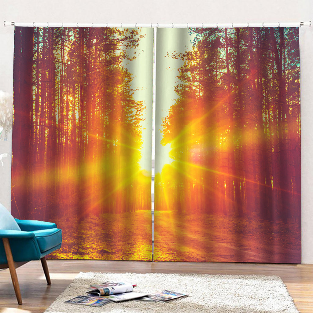 Sunrise Forest Print Pencil Pleat Curtains