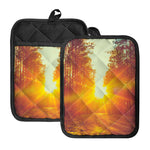 Sunrise Forest Print Pot Holders With Pocket