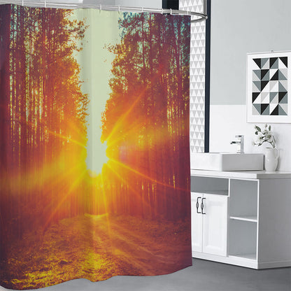 Sunrise Forest Print Premium Shower Curtain