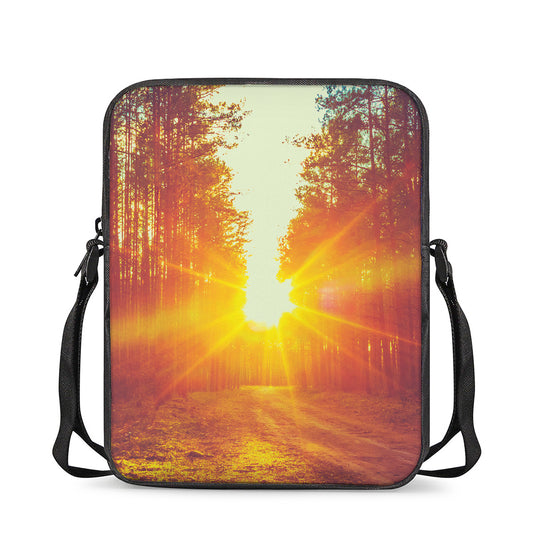 Sunrise Forest Print Rectangular Crossbody Bag