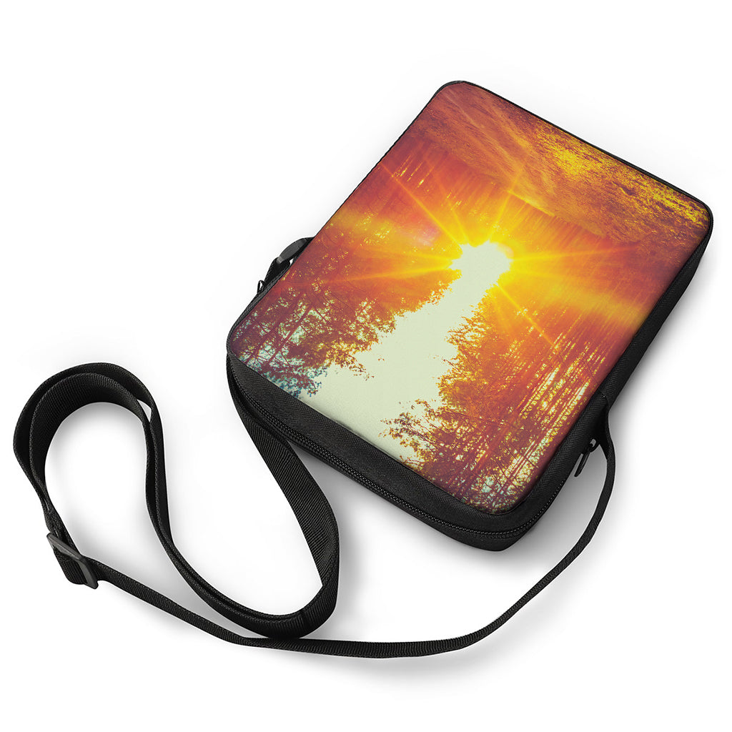 Sunrise Forest Print Rectangular Crossbody Bag