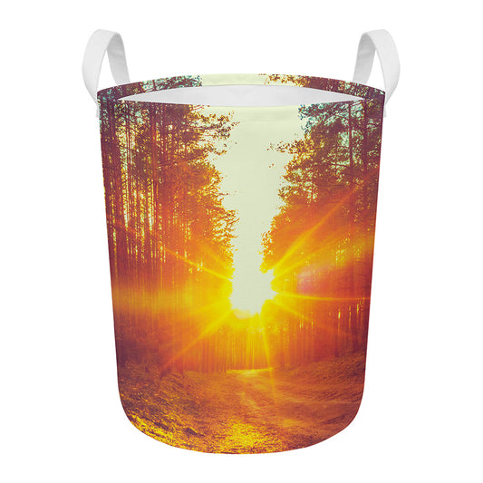 Sunrise Forest Print Round Laundry Basket