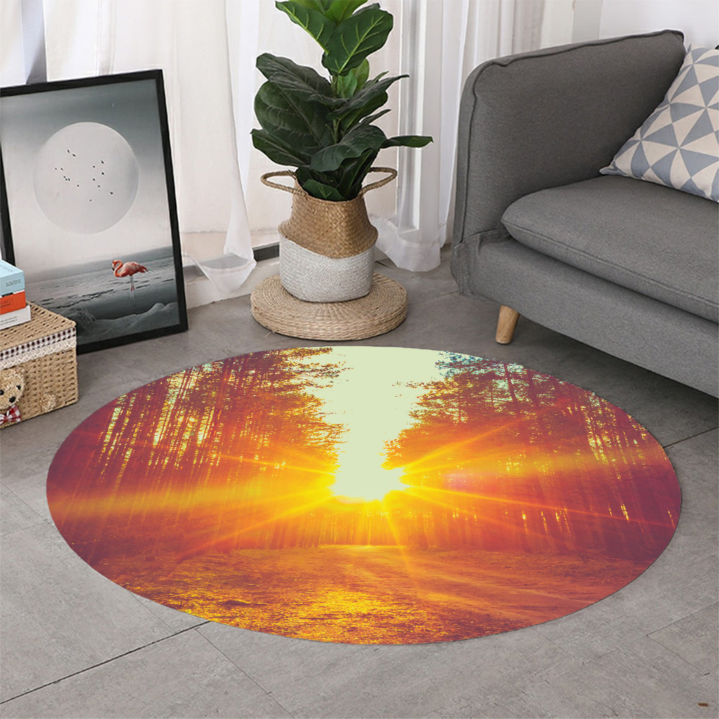 Sunrise Forest Print Round Rug