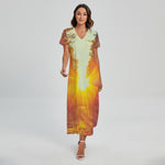 Sunrise Forest Print Short Sleeve Maxi Dress