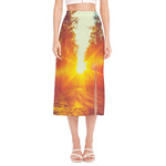 Sunrise Forest Print Side Slit Midi Skirt