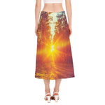 Sunrise Forest Print Side Slit Midi Skirt