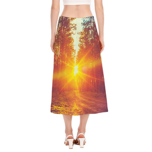 Sunrise Forest Print Side Slit Midi Skirt