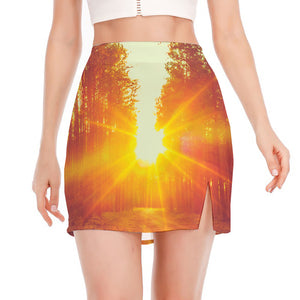 Sunrise Forest Print Side Slit Mini Skirt