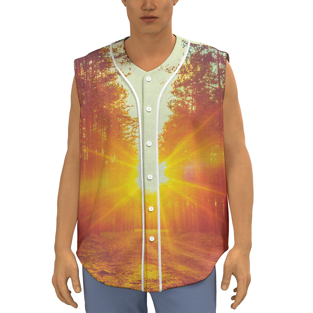 Sunrise Forest Print Sleeveless Baseball Jersey