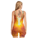 Sunrise Forest Print Sleeveless One Piece Swimsuit