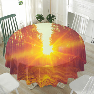 Sunrise Forest Print Waterproof Round Tablecloth