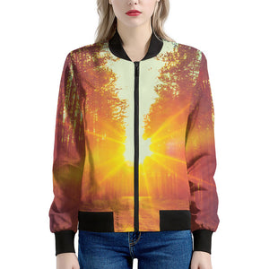 Sunrise Forest Print Women's Bomber Jacket