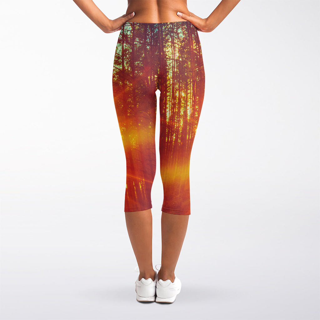 Sunrise Forest Print Women's Capri Leggings