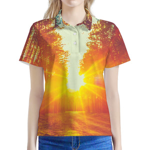 Sunrise Forest Print Women's Polo Shirt