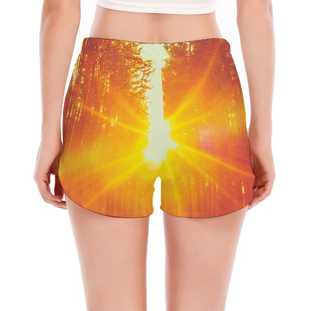 Sunrise Forest Print Women's Split Running Shorts