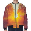 Sunrise Forest Print Zip Sleeve Bomber Jacket