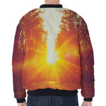 Sunrise Forest Print Zip Sleeve Bomber Jacket