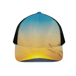 Sunrise Horizon Print Black Mesh Trucker Cap