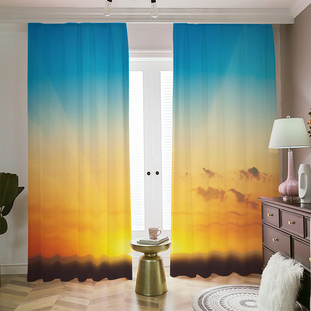 Sunrise Horizon Print Blackout Pencil Pleat Curtains