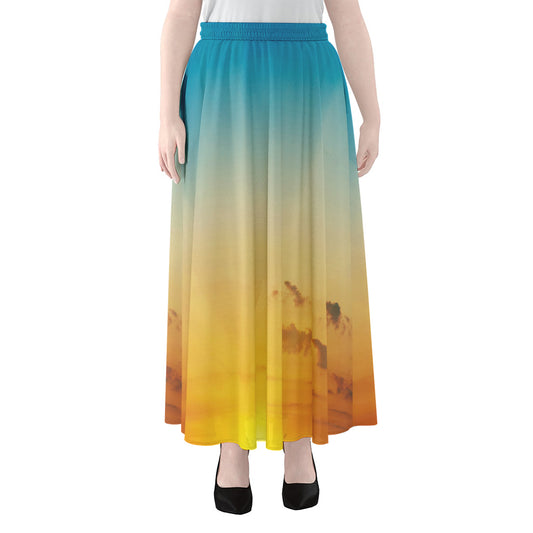 Sunrise Horizon Print Chiffon Maxi Skirt