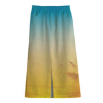 Sunrise Horizon Print Cotton Front Slit Maxi Skirt