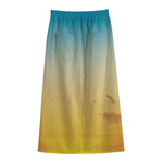 Sunrise Horizon Print Cotton Front Slit Maxi Skirt