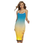 Sunrise Horizon Print Cross Back Cami Dress