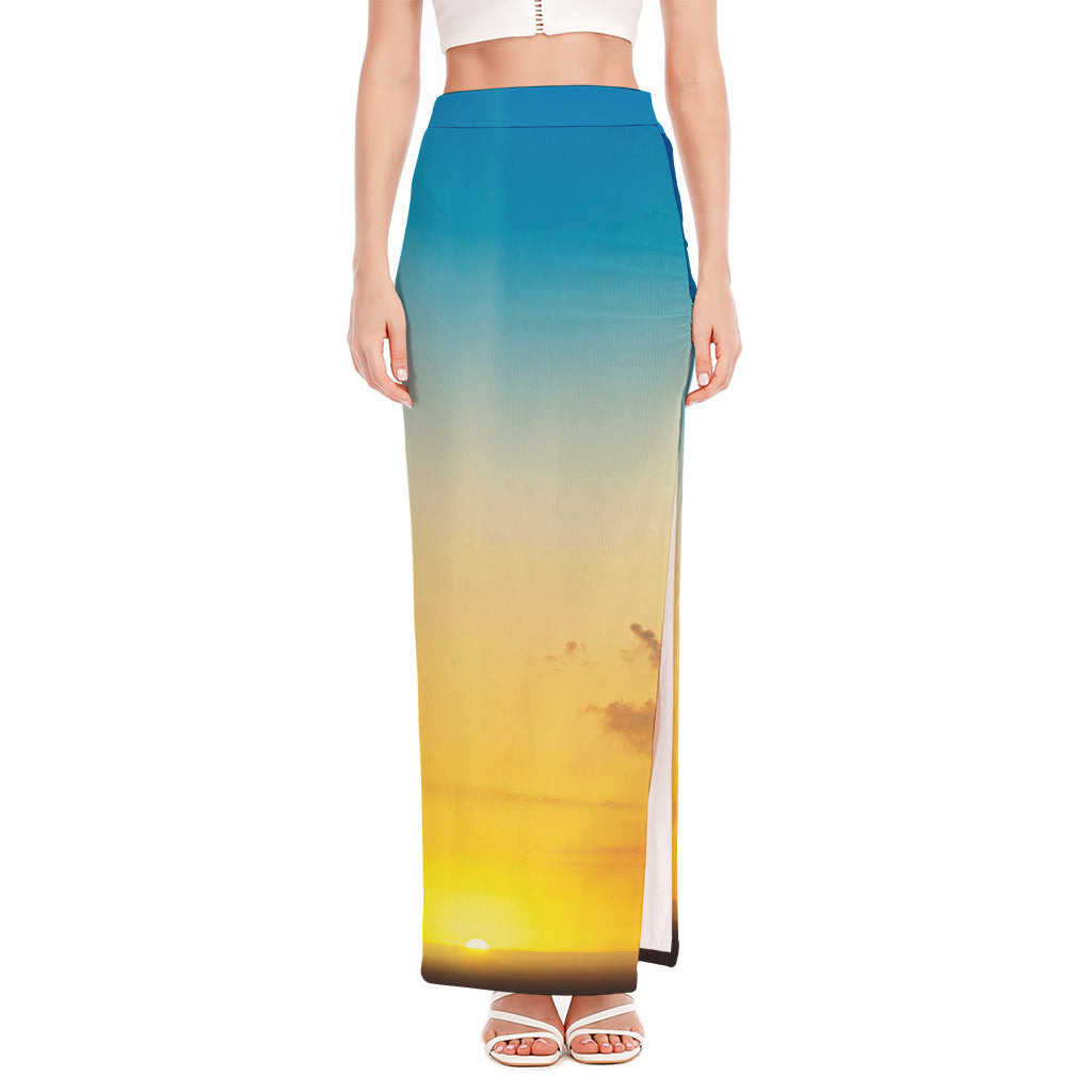 Sunrise Horizon Print High Slit Maxi Skirt