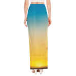 Sunrise Horizon Print High Slit Maxi Skirt