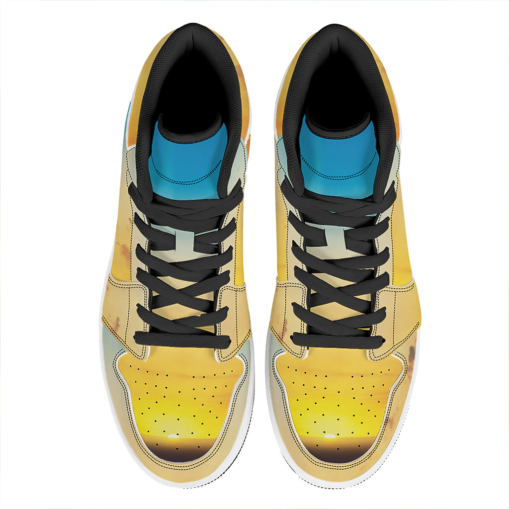 Sunrise Horizon Print High Top Leather Sneakers