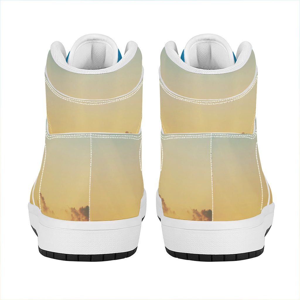 Sunrise Horizon Print High Top Leather Sneakers