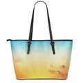Sunrise Horizon Print Leather Tote Bag With Zipper