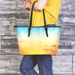 Sunrise Horizon Print Leather Tote Bag