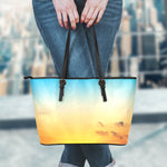 Sunrise Horizon Print Leather Tote Bag