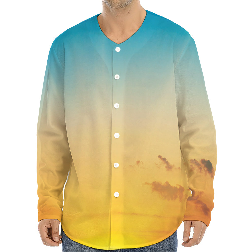 Sunrise Horizon Print Long Sleeve Baseball Jersey