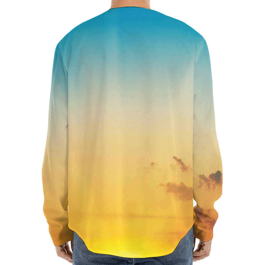 Sunrise Horizon Print Long Sleeve Baseball Jersey