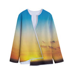 Sunrise Horizon Print Long Sleeve Short Coat