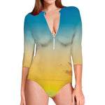 Sunrise Horizon Print Long Sleeve Swimsuit
