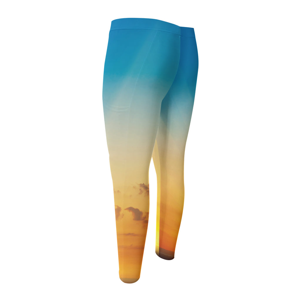 Sunrise Horizon Print Men's Compression Pants