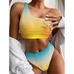 Sunrise Horizon Print One Shoulder Bikini Top