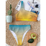 Sunrise Horizon Print One Shoulder Bikini Top