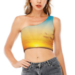 Sunrise Horizon Print One Shoulder Crop Top