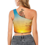 Sunrise Horizon Print One Shoulder Crop Top