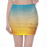 Sunrise Horizon Print Pencil Mini Skirt