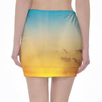 Sunrise Horizon Print Pencil Mini Skirt