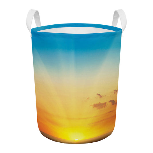 Sunrise Horizon Print Round Laundry Basket